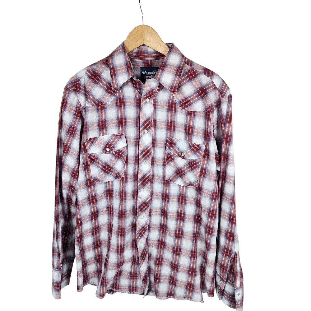 Wrangler Western Shirts Mens Long Sleeve Plaid Pearl Snap Button Up L G